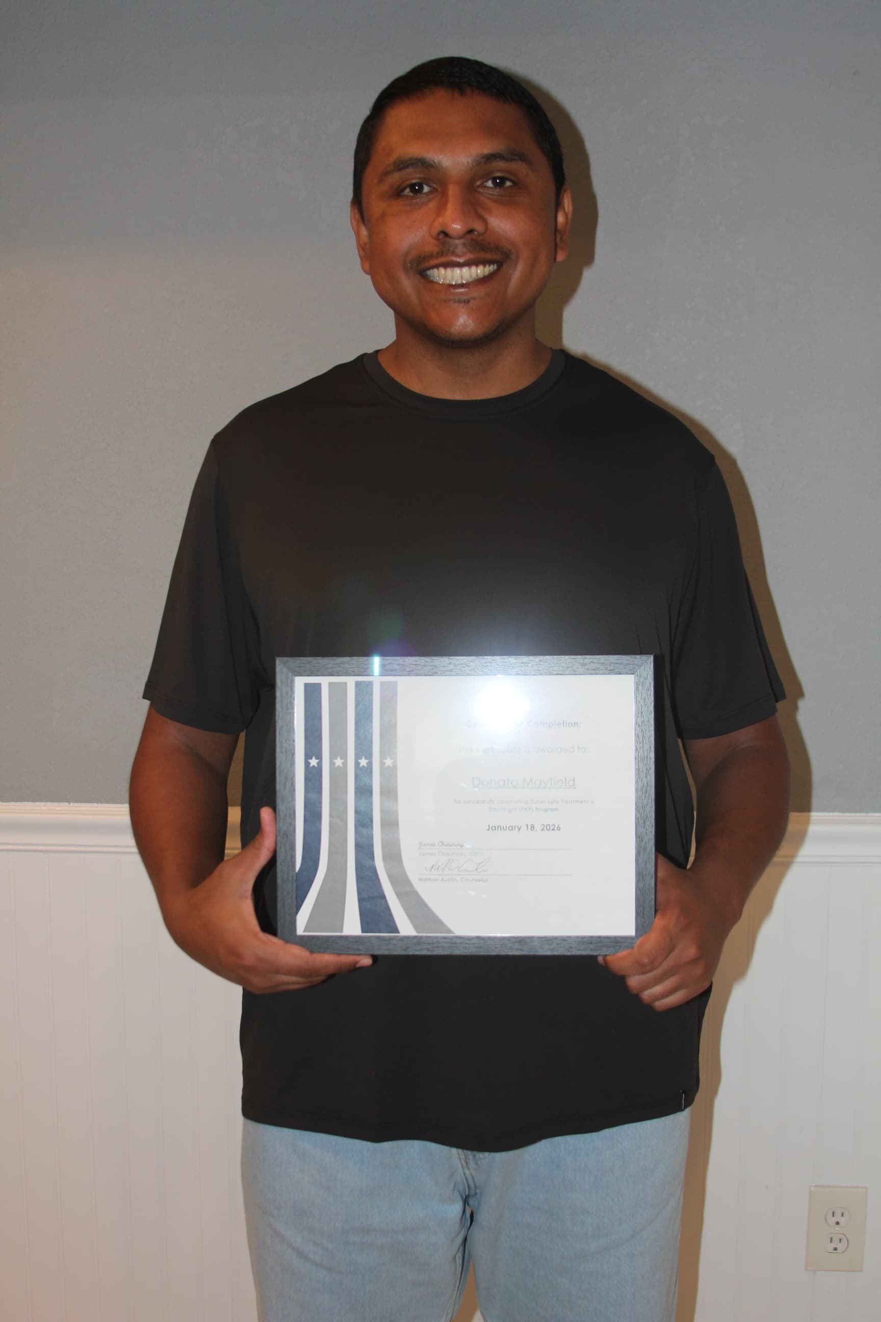 Donato M. — Sober Lyfe Treatment graduate, holding a Certificate of Completion